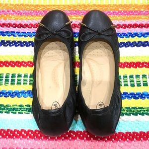 Black Leather Ballet Flats with Bow